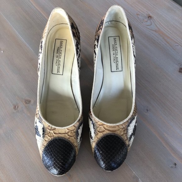 Saks Fifth Avenue Snakeskin Pattern Multi-color Leather Pumps - Picture 2 of 8